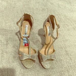 INC sparkle champagne bow sandals
